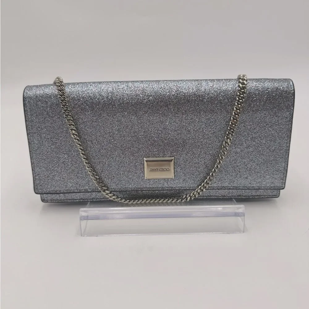 Auth Jimmy Choo Lilia Shadded Glitter Multicolor Fabric Clutch Preloved Purse